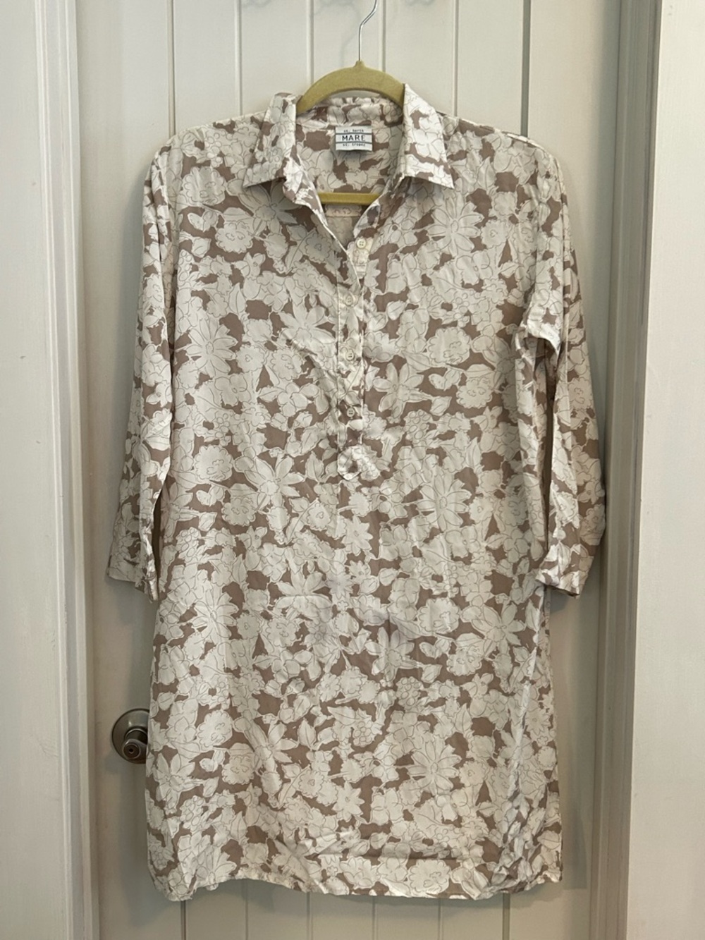 St. Barth Mare St. Tropez Silk Beige Floral Popover Dress Coverup Sz 44 M/L